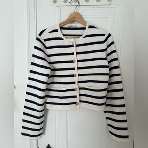 Abercrombie LuxeLoft Crew Sweater Jacket Navy Stripe Medium